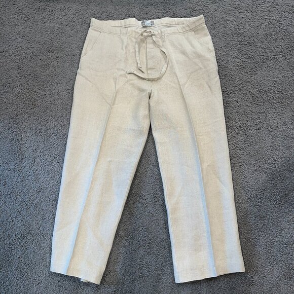 Men's WEEKENDZ OFF 100% LINEN Oatmeal Drawstring Waist Pants Slacks Trousers - L - Picture 1 of 9